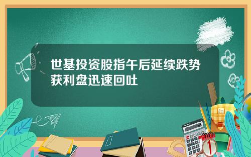 世基投资股指午后延续跌势获利盘迅速回吐