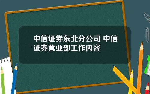 中信证券东北分公司 中信证券营业部工作内容