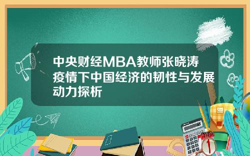 中央财经MBA教师张晓涛疫情下中国经济的韧性与发展动力探析