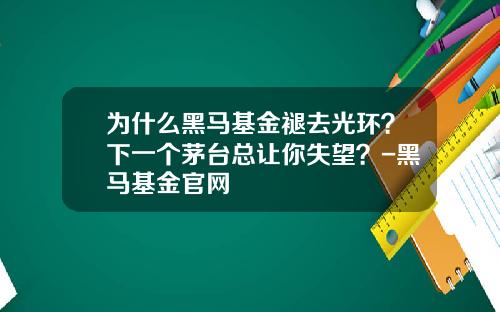 为什么黑马基金褪去光环？下一个茅台总让你失望？-黑马基金官网