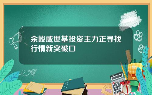 余峻威世基投资主力正寻找行情新突破口