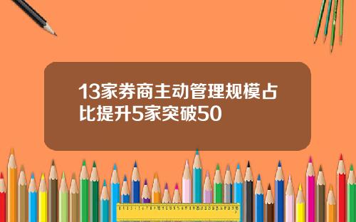 13家券商主动管理规模占比提升5家突破50