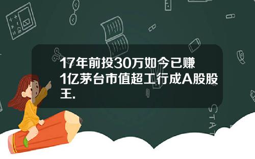 17年前投30万如今已赚1亿茅台市值超工行成A股股王.