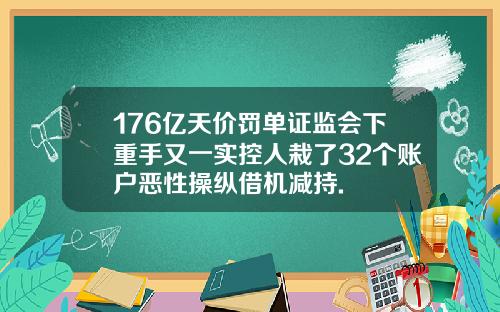 176亿天价罚单证监会下重手又一实控人栽了32个账户恶性操纵借机减持.