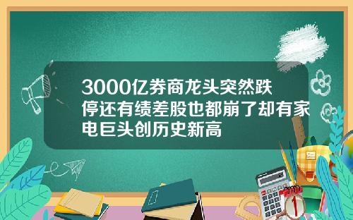 3000亿券商龙头突然跌停还有绩差股也都崩了却有家电巨头创历史新高