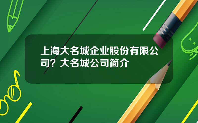 上海大名城企业股份有限公司？大名城公司简介