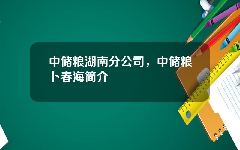 中储粮湖南分公司，中储粮卜春海简介