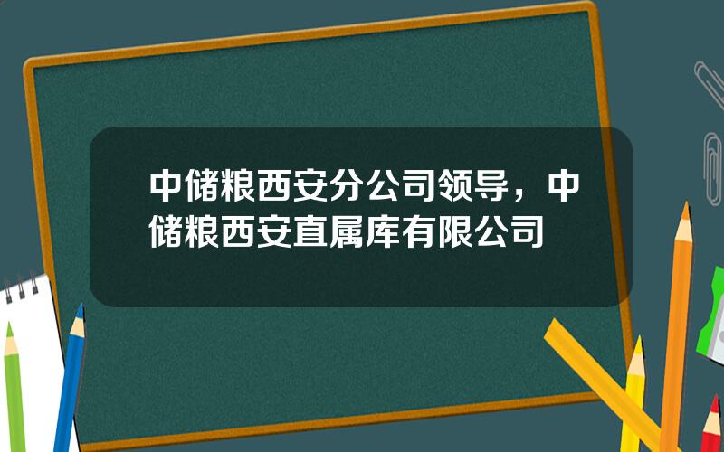 中储粮西安分公司领导，中储粮西安直属库有限公司