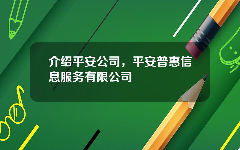 介绍平安公司，平安普惠信息服务有限公司