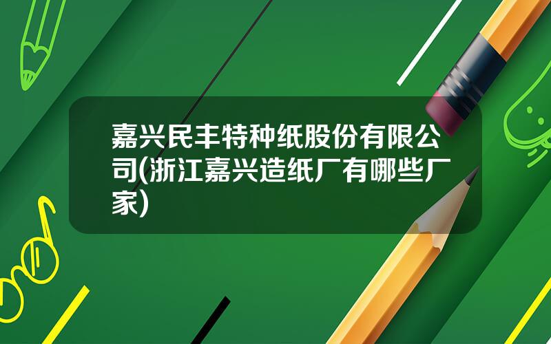 嘉兴民丰特种纸股份有限公司(浙江嘉兴造纸厂有哪些厂家)