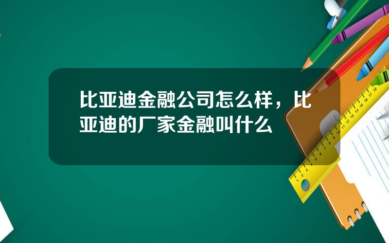 比亚迪金融公司怎么样，比亚迪的厂家金融叫什么